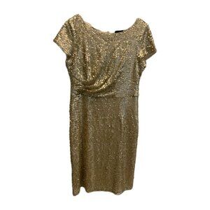 Adriana Papell Sequin Dress Size 8 Gold Knee Length Modest Party